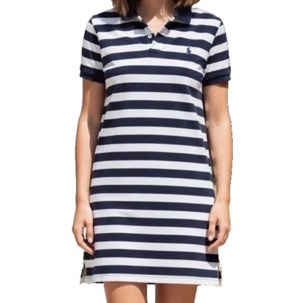 Polo Ralph Lauren The Mesh Mini Nautical‎ Polo Shirt Dress  Blue White Sz Sm/med
